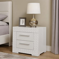 Ivon Nightstand, 2 Drawers, 26 Inch Modern Glossy White Solid Hardwood -BM328643