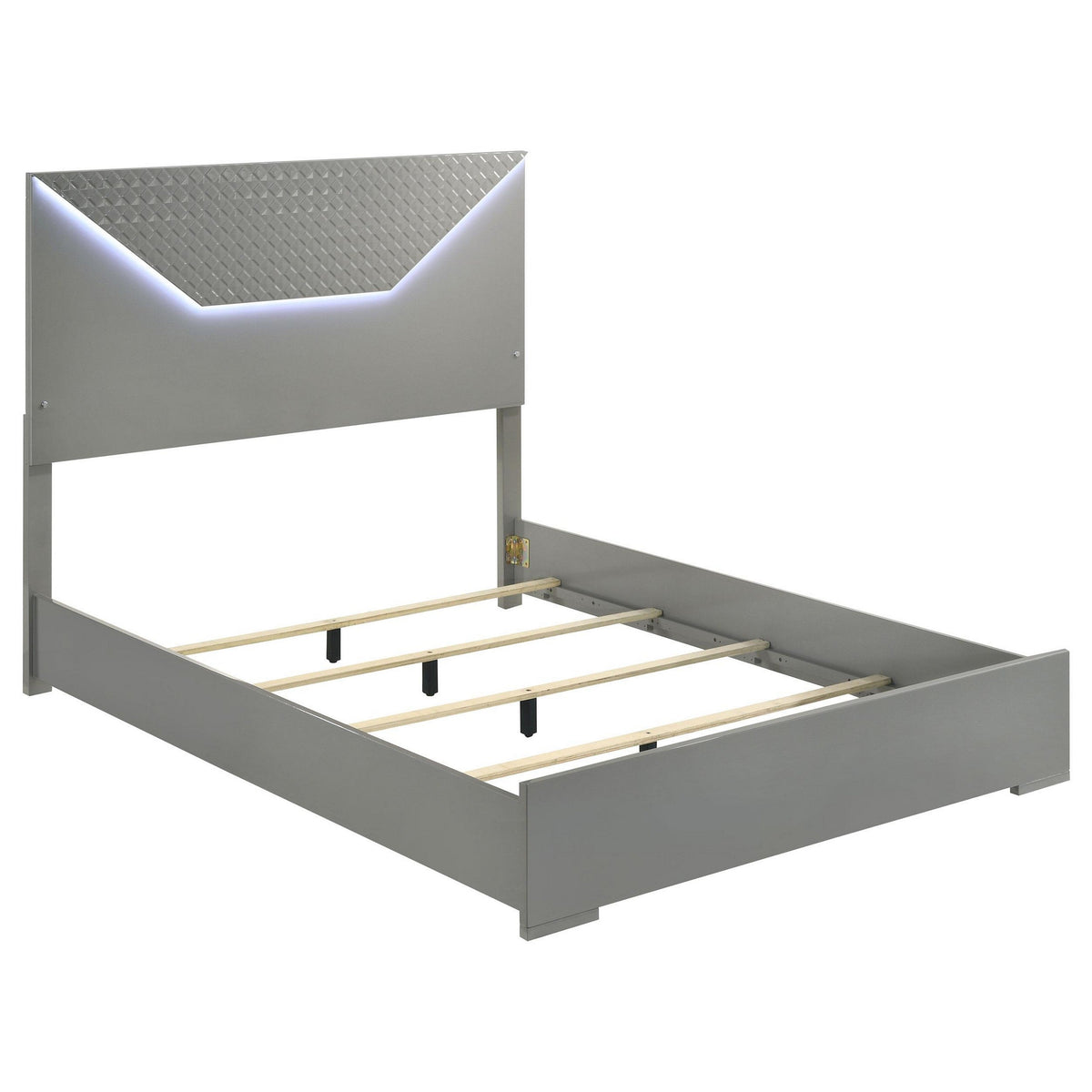 Ivon Queen Size Bed, 3D Embossed LED Headboard, Gray Solid Hardwood-BM328646