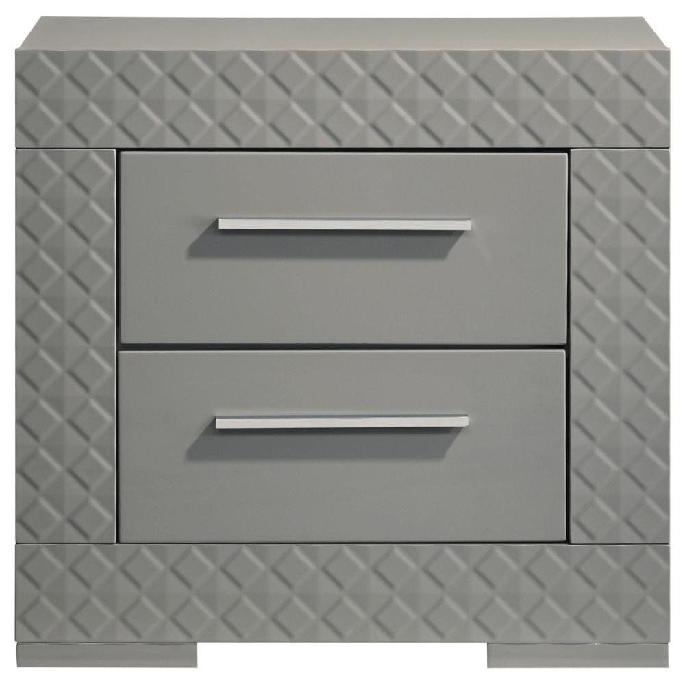 Ivon Nightstand, 2 Storage Drawers, 26 Inch Glossy Gray Hardwood -BM328648