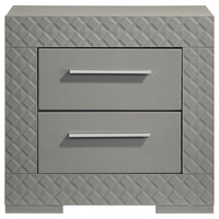 Ivon Nightstand, 2 Storage Drawers, 26 Inch Glossy Gray Hardwood -BM328648