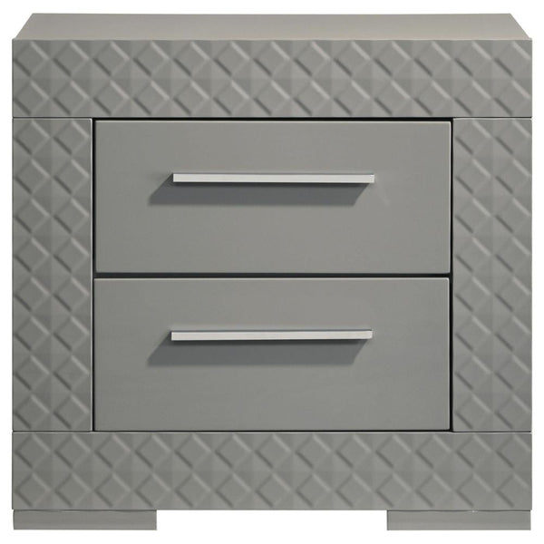 Ivon Nightstand, 2 Storage Drawers, 26 Inch Glossy Gray Hardwood -BM328648