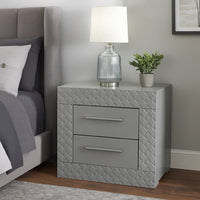 Ivon Nightstand, 2 Storage Drawers, 26 Inch Glossy Gray Hardwood -BM328648