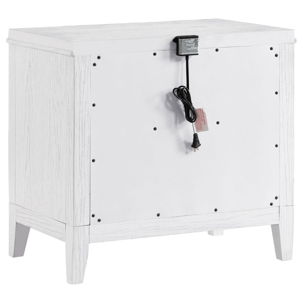 Leva Nightstand, 28 Inch, Distressed White Acacia Wood, 2 Drawers -BM328654