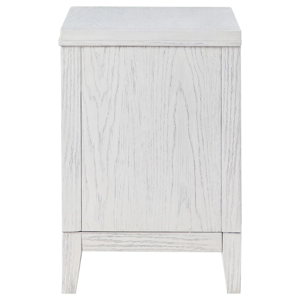 Leva Nightstand, 28 Inch, Distressed White Acacia Wood, 2 Drawers -BM328654