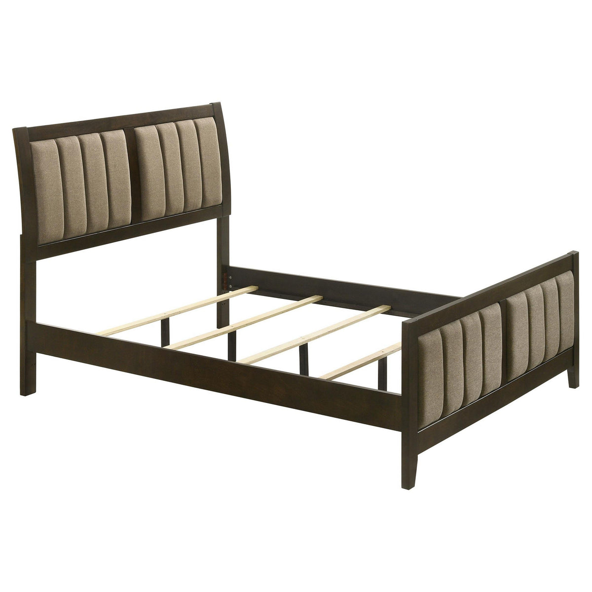Wily Full Size Bed, Channel Tufted Upholstered Headboard, Dark Brown-BM328671