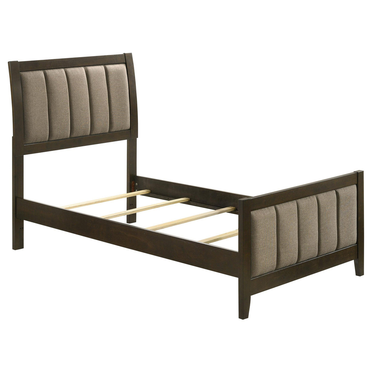 Wily Twin Size Bed, Channel Tufted Upholstered Headboard, Dark Brown-BM328672