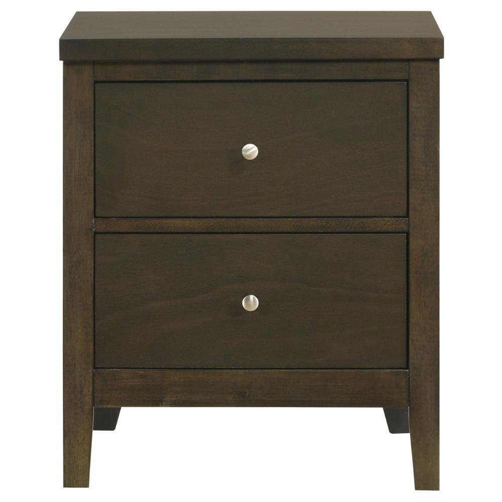 Wily Nightstand, Dark Brown Wood, 2 Drawers with Round Nickel Knobs -BM328673