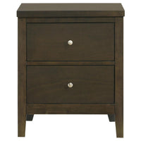Wily Nightstand, Dark Brown Wood, 2 Drawers with Round Nickel Knobs -BM328673