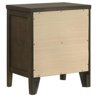 Wily Nightstand, Dark Brown Wood, 2 Drawers with Round Nickel Knobs -BM328673