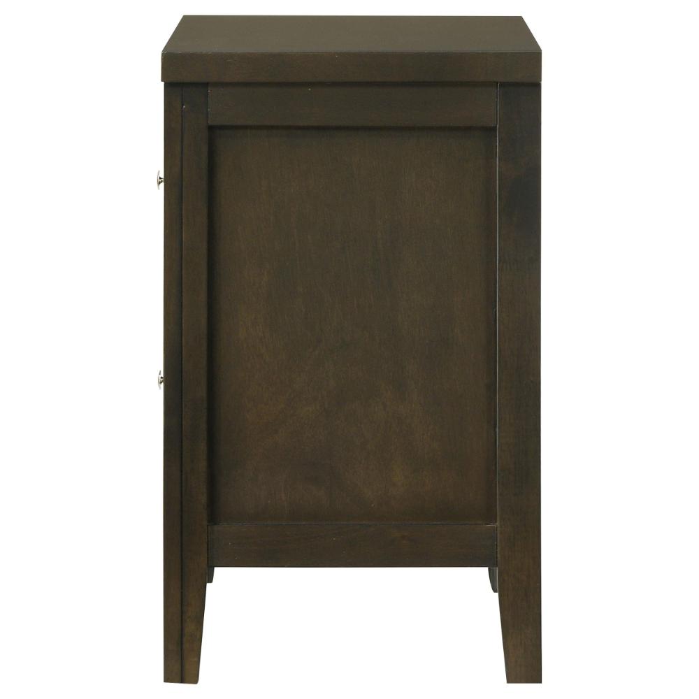 Wily Nightstand, Dark Brown Wood, 2 Drawers with Round Nickel Knobs -BM328673