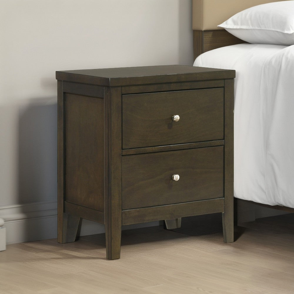 Wily Nightstand, Dark Brown Wood, 2 Drawers with Round Nickel Knobs -BM328673