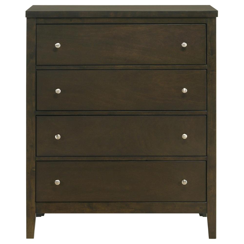 Wily Tall Dresser Chest, Dark Brown Wood, 4 Drawer, Round Nickel Knobs -BM328675