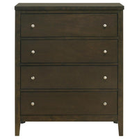 Wily Tall Dresser Chest, Dark Brown Wood, 4 Drawer, Round Nickel Knobs -BM328675