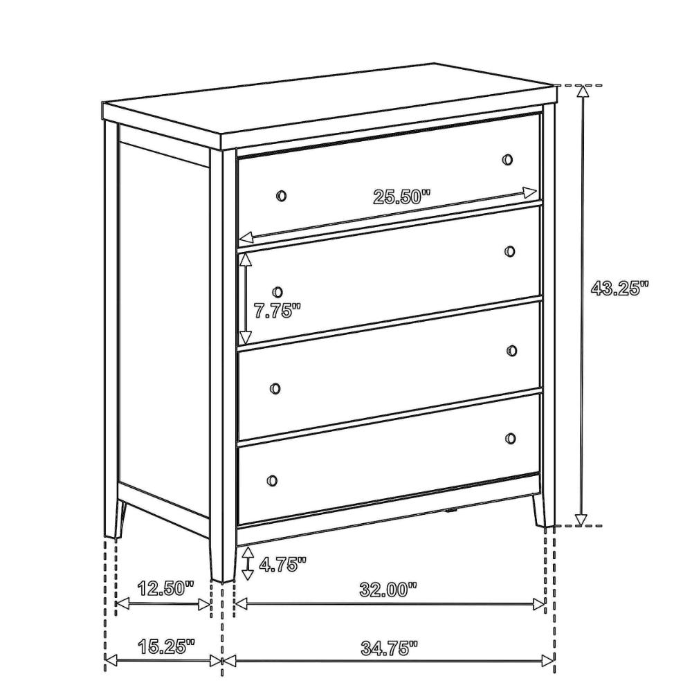 Wily Tall Dresser Chest, Dark Brown Wood, 4 Drawer, Round Nickel Knobs -BM328675