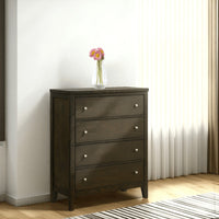 Wily Tall Dresser Chest, Dark Brown Wood, 4 Drawer, Round Nickel Knobs -BM328675
