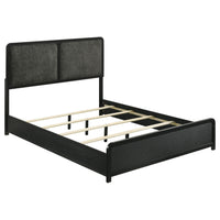 Cavy Queen Size Bed, Channel Tufted Upholstered Headboard, Black Gray