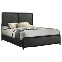 Cavy Queen Size Bed, Channel Tufted Upholstered Headboard, Black Gray