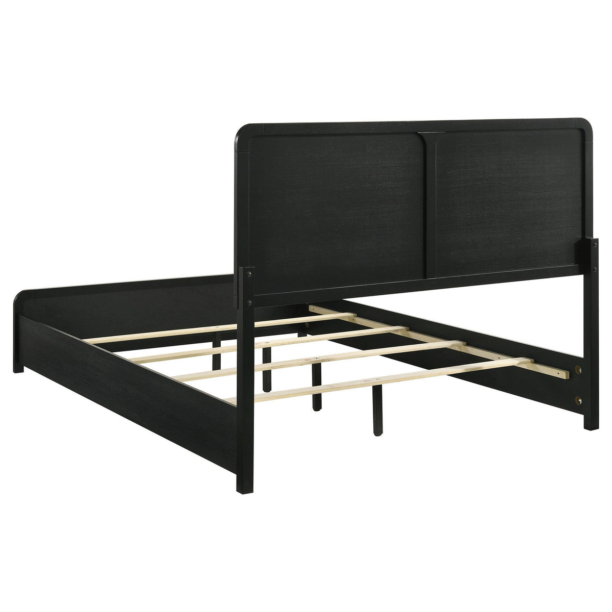 Cavy Queen Size Bed, Channel Tufted Upholstered Headboard, Black Gray