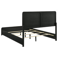 Cavy Queen Size Bed, Channel Tufted Upholstered Headboard, Black Gray