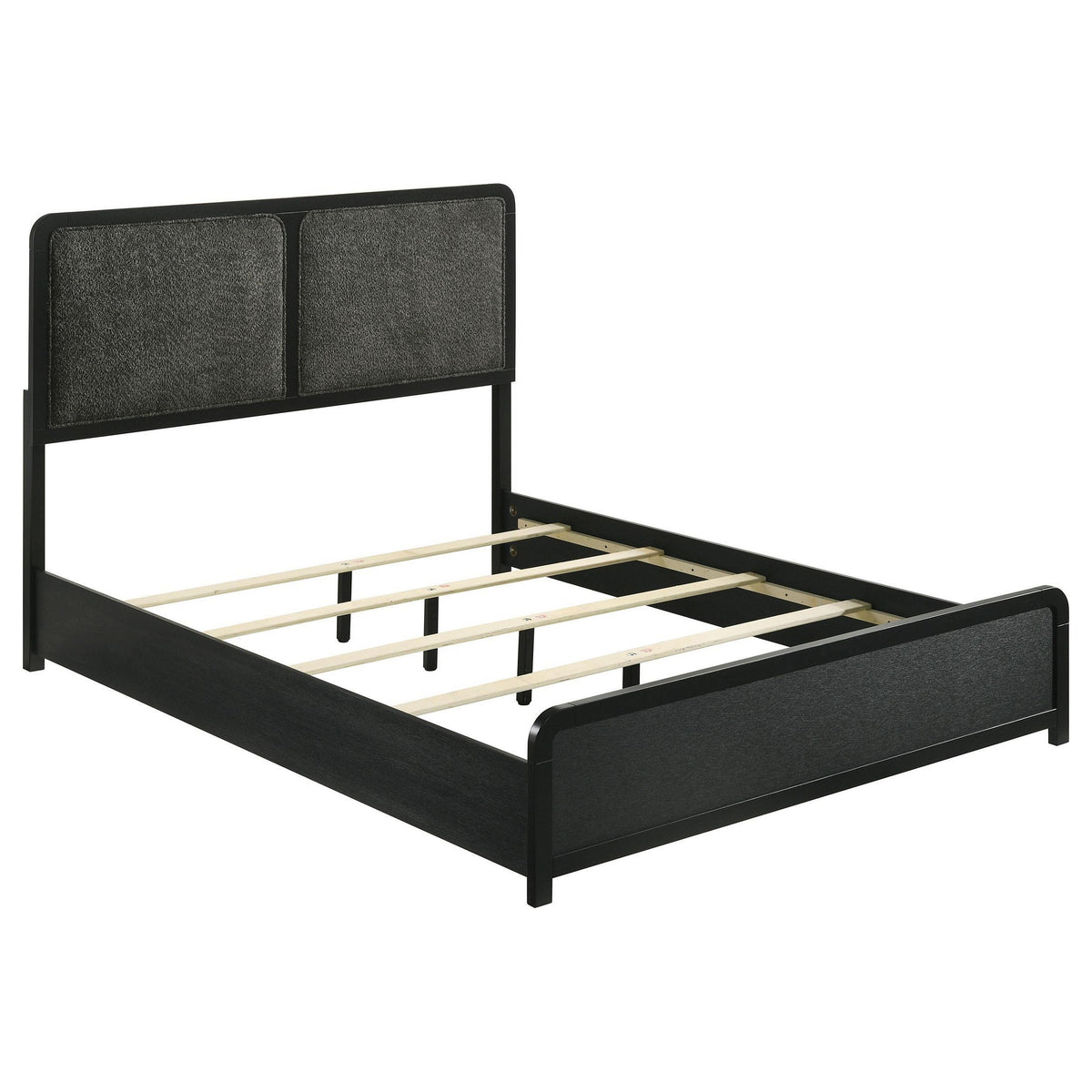 Cavy King Size Bed, Channel Tufted Upholstered Headboard, Black Gray-BM328677