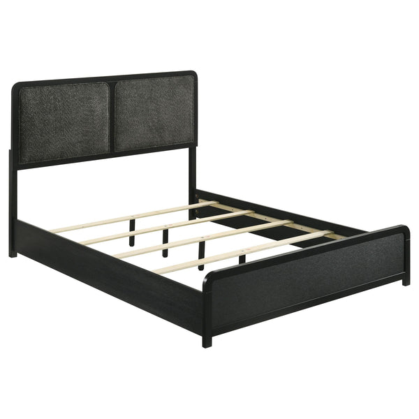 Cavy King Size Bed, Channel Tufted Upholstered Headboard, Black Gray-BM328677