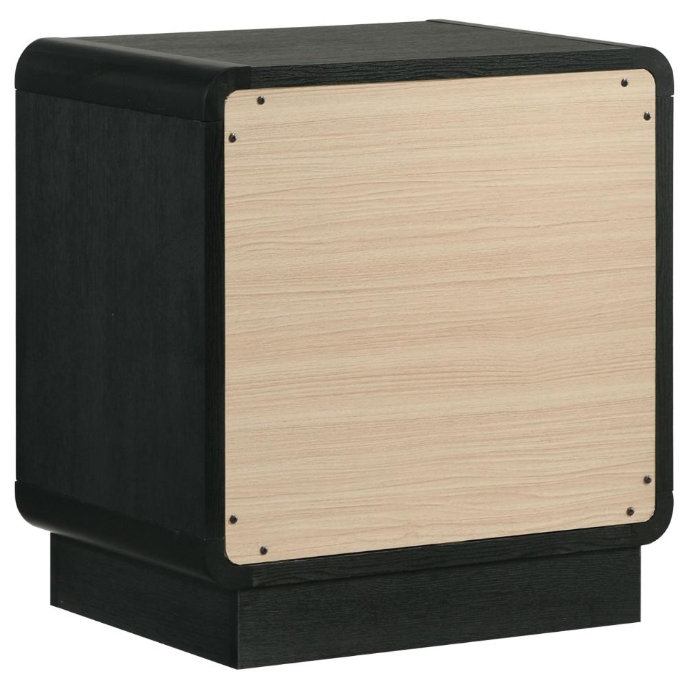 Cavy Nightstand, 2 Storage Drawers, Black Wood, Round Gold Knobs -BM328678