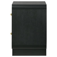 Cavy Nightstand, 2 Storage Drawers, Black Wood, Round Gold Knobs -BM328678