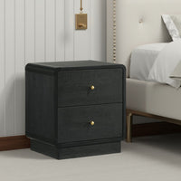 Cavy Nightstand, 2 Storage Drawers, Black Wood, Round Gold Knobs -BM328678
