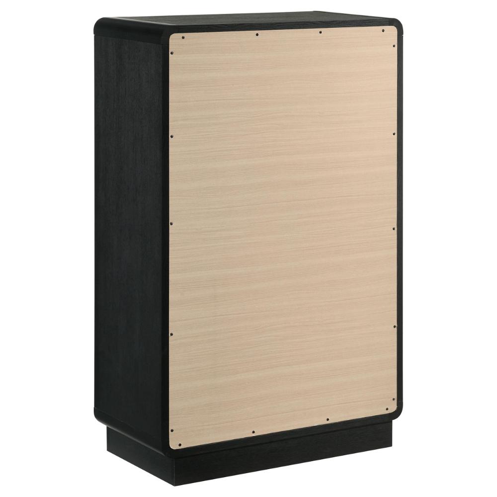 Cavy Tall Dresser Chest, 6 Drawers, Black Wood, Round Gold Knobs -BM328680