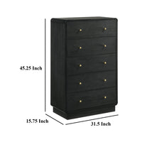 Cavy Tall Dresser Chest, 6 Drawers, Black Wood, Round Gold Knobs -BM328680