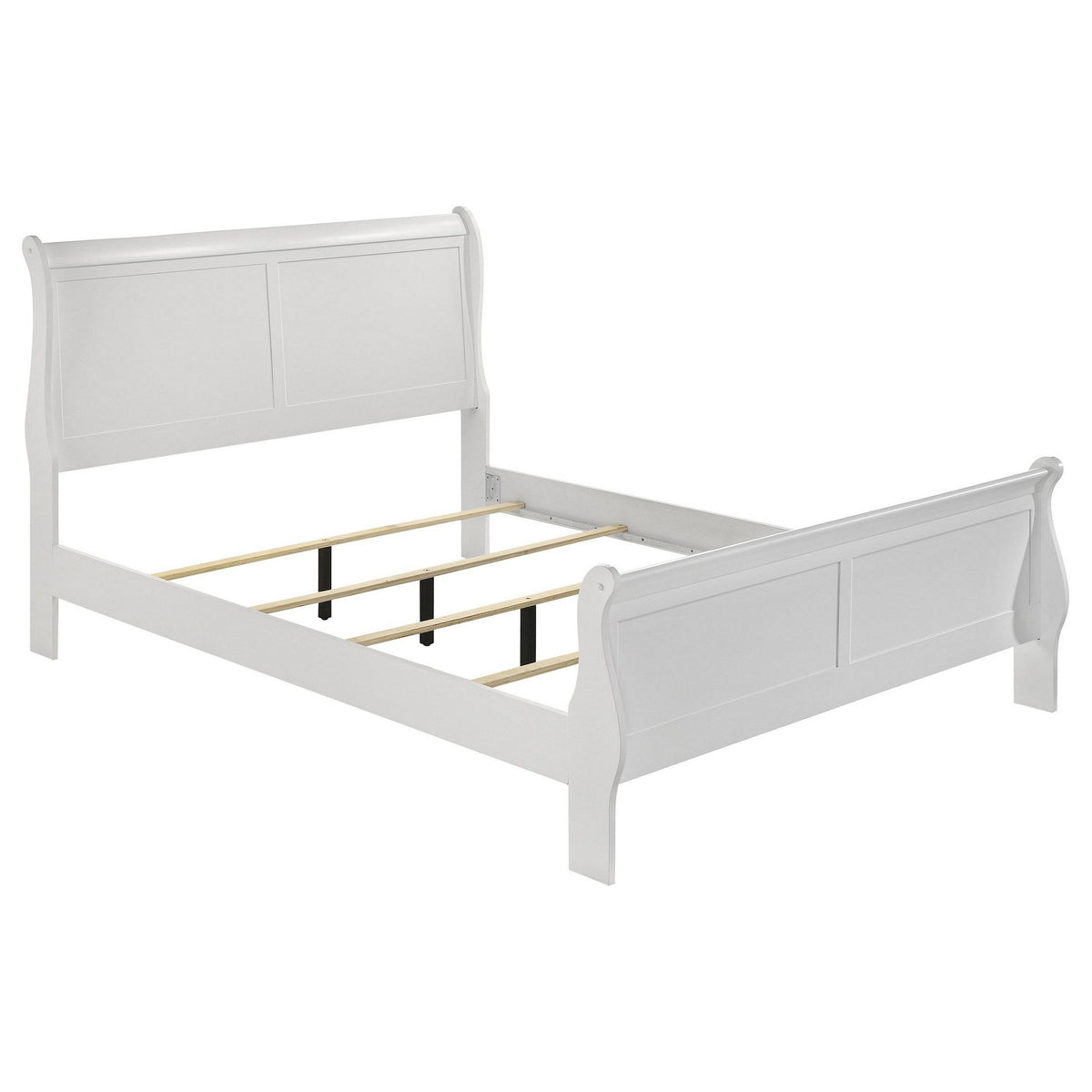 Nim Full Size Bed, Sleigh Panel Headboard Design, White, Low Profile-BM328683