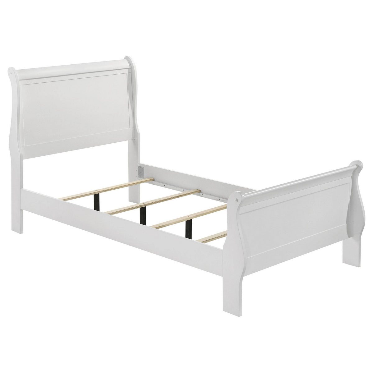 Nim Twin Size Bed, Sleigh Panel Headboard Design, White, Low Profile-BM328684