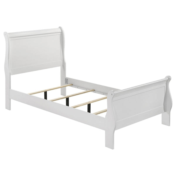 Nim Twin Size Bed, Sleigh Panel Headboard Design, White, Low Profile-BM328684