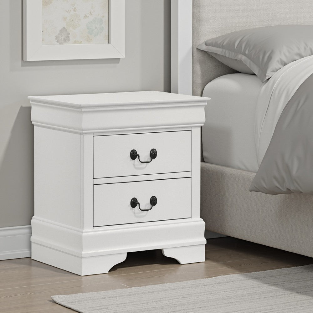 Nim Nightstand, 2 Storage Drawers, 24 Inch, Classic White Molded Trim -BM328685