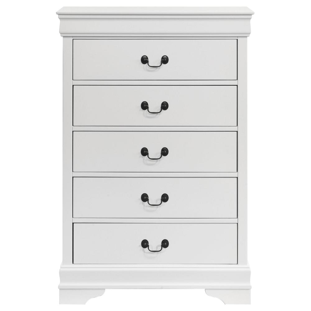 Nim Tall Dresser Chest, 5 Storage Drawers, Classic White Molded Trim -BM328687