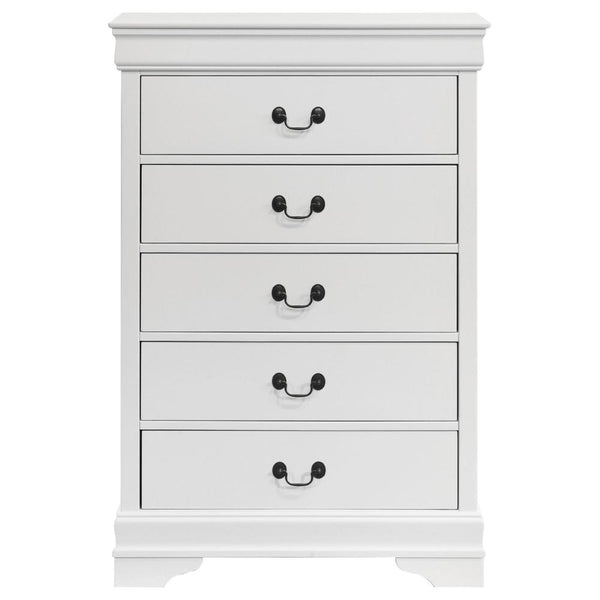 Nim Tall Dresser Chest, 5 Storage Drawers, Classic White Molded Trim -BM328687