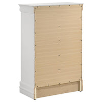 Nim Tall Dresser Chest, 5 Storage Drawers, Classic White Molded Trim -BM328687