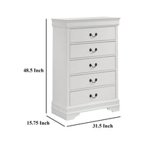 Nim Tall Dresser Chest, 5 Storage Drawers, Classic White Molded Trim -BM328687