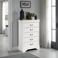 Nim Tall Dresser Chest, 5 Storage Drawers, Classic White Molded Trim -BM328687