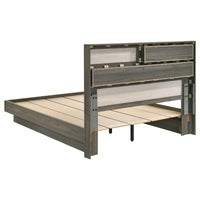 Fene Queen Size Bed, Bookcase Headboard, Wood Gray, Hidden Storage - BM328688