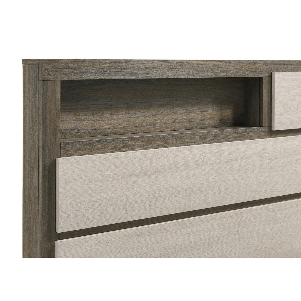 Fene Queen Size Bed, Bookcase Headboard, Wood Gray, Hidden Storage - BM328688