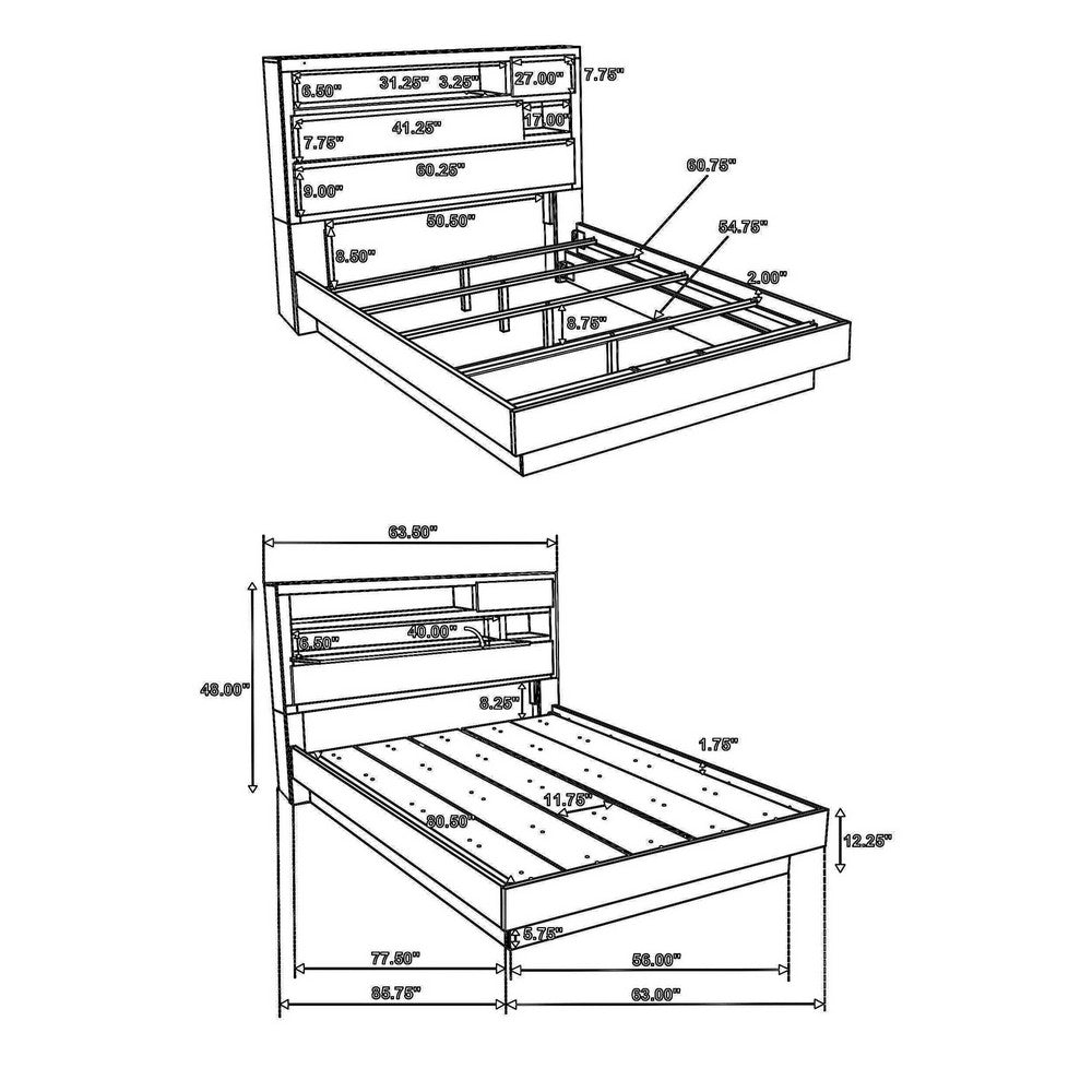 Fene Queen Size Bed, Bookcase Headboard, Wood Gray, Hidden Storage - BM328688