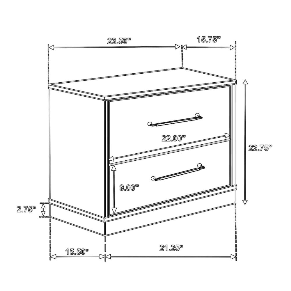 Fene Nightstand, 2 Storage Drawers with Nickel Handles, 24 Inch Gray -BM328691