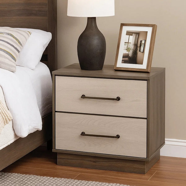 Fene Nightstand, 2 Storage Drawers with Nickel Handles, 24 Inch Gray -BM328691