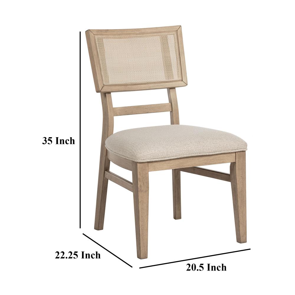Lno Dining Side Chair Set of 2, Radio Cane Woven Back, Beige Wood -BM328698