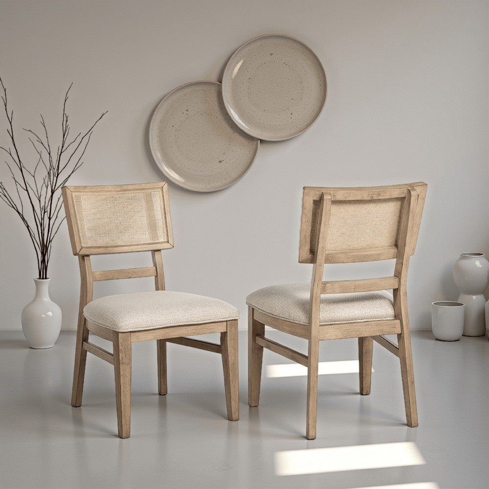 Lno Dining Side Chair Set of 2, Radio Cane Woven Back, Beige Wood -BM328698