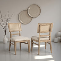 Lno Dining Side Chair Set of 2, Radio Cane Woven Back, Beige Wood -BM328698