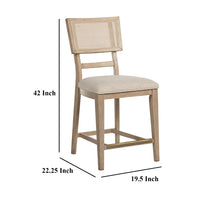 Lno Counter Dining Side Chair Set of 2, Rattan Woven Back, Beige Wood -BM328702