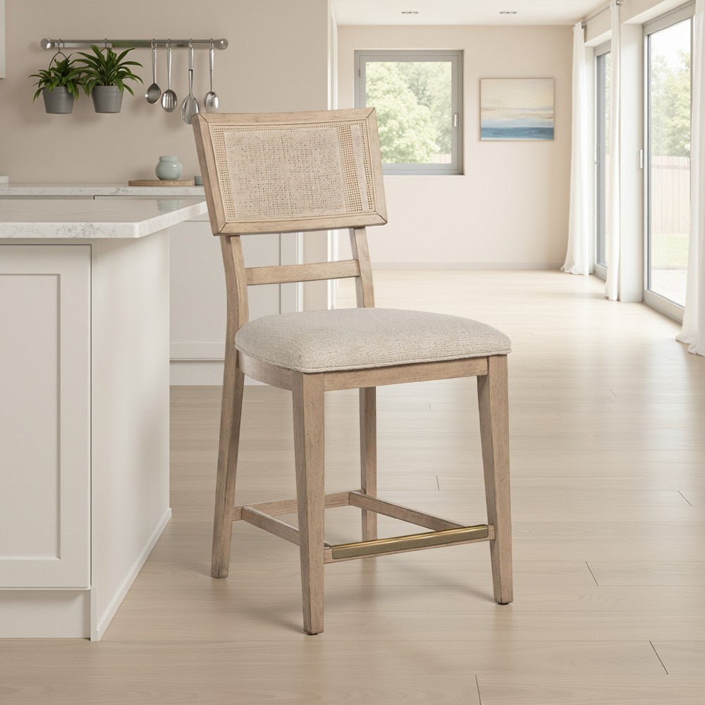 Lno Counter Dining Side Chair Set of 2, Rattan Woven Back, Beige Wood -BM328702