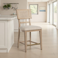 Lno Counter Dining Side Chair Set of 2, Rattan Woven Back, Beige Wood -BM328702